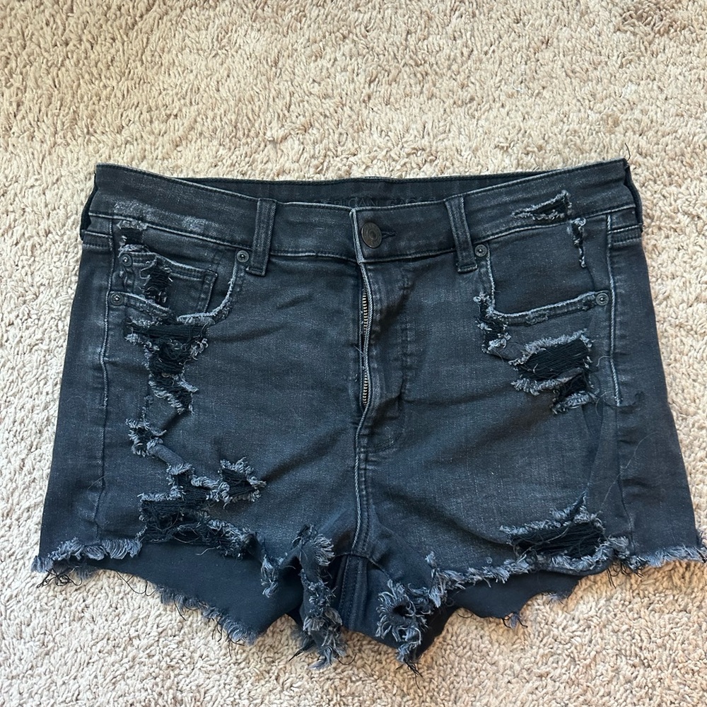 American Eagle Black Jean Shorts Distressed Cut-Off Style